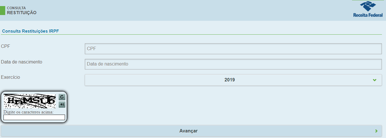 PÃ¡gina da Receita Federal para a consultar RestituiÃ§Ã£o Do Imposto De Renda 2019