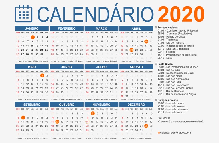 Confira O Calendário De Feriados Prolongados Em 2020