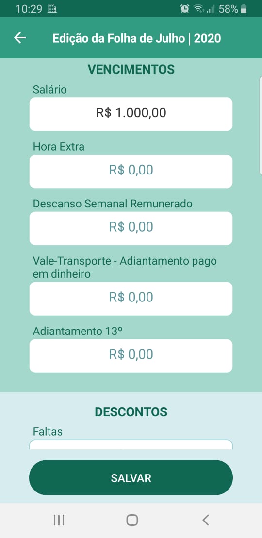 App Domestico - Folha em edição